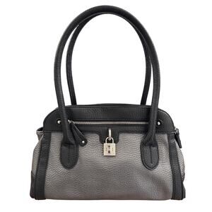 Ralph Lauren Chaps Pebbled 'Leather' Handbag Purse in Black & Silver
